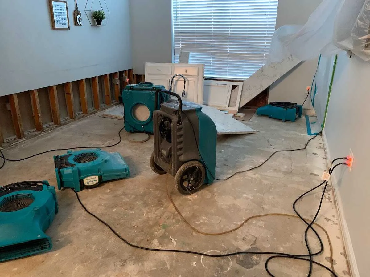 Dehumidifier in flood-cut room for Water Damage Restoration in Antelope